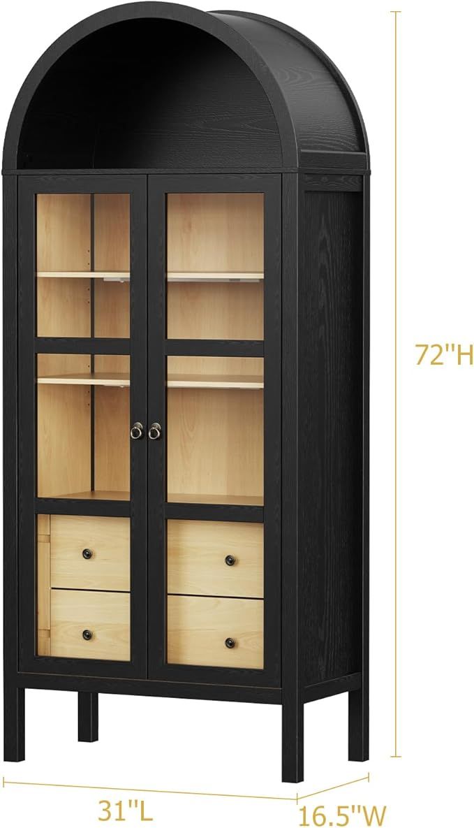 ROOMTEC Modern Farmhouse Arched Cabinet with Glass Doors,72" Tall Auto Sensor Light Arch Storage ... | Amazon (US)