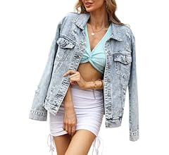 Cantonwalker Loose Women's Denim Jean Jacket,Oversize Vintage denim jacket,Long Sleeve Boyfriend ... | Amazon (US)