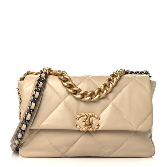 CHANEL Lambskin Quilted Large Chanel 19 Flap Beige | FASHIONPHILE (US)