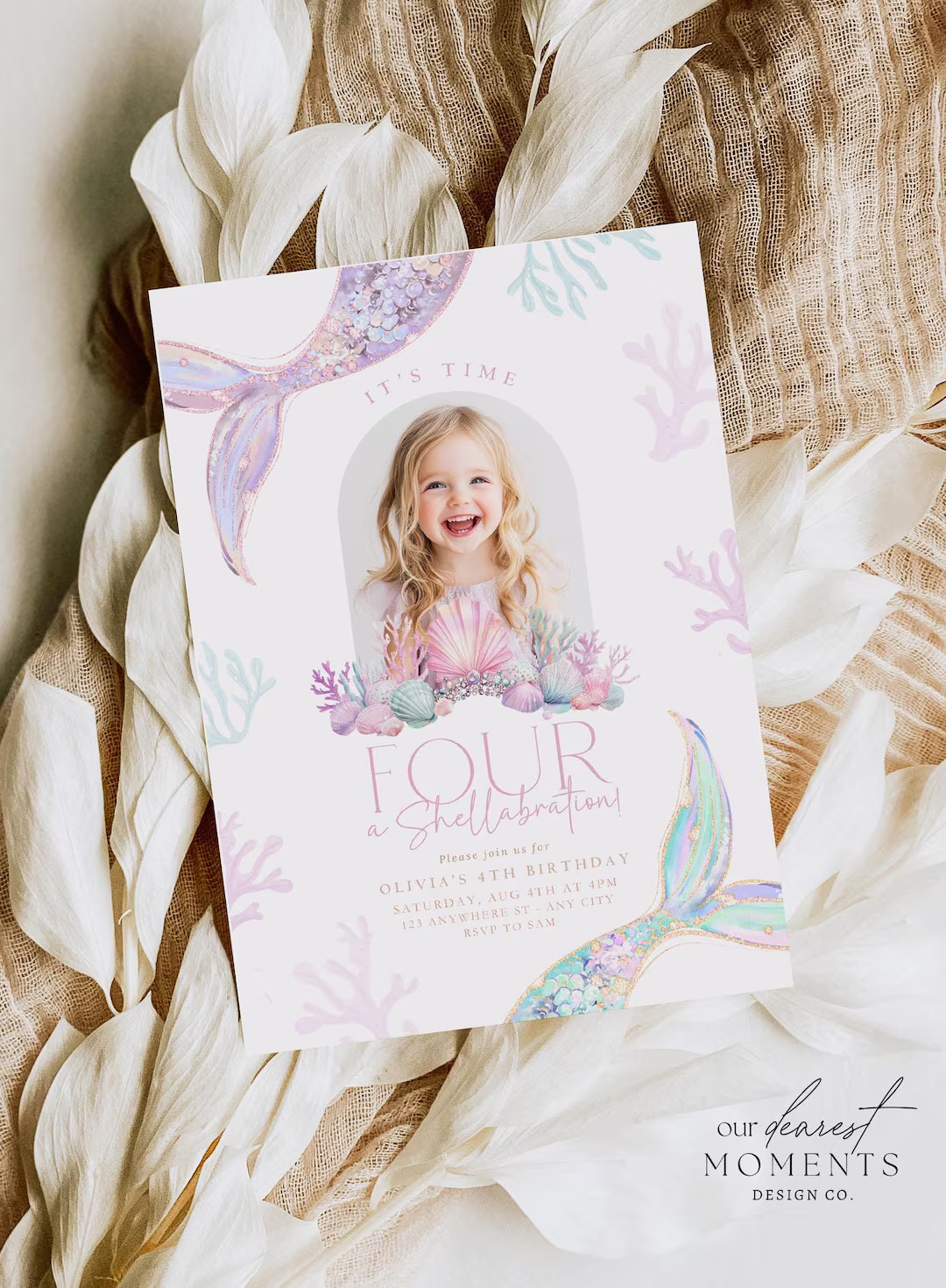 Editable Mermaid Fourth Birthday Invitation 4th Birthday Under the Sea Invite Girl Digital Templa... | Etsy (US)