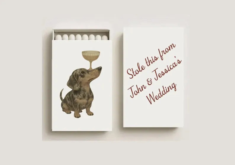 Custom Sketched Pet Matchboxes: "stole This From" Wedding Matches, Dog Holding Champagne Glass, C... | Etsy (Global)