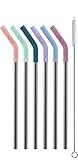 Ello Impact Reusable Stainless Steel Straws with Silicone Tip and Cleaning Brush, 6 Piece, Pop of Pa | Amazon (US)