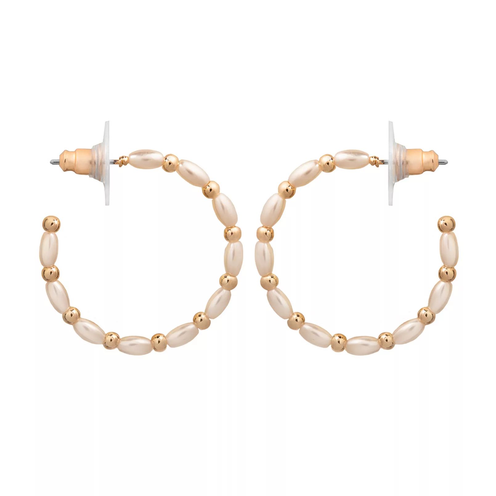 LC Lauren Conrad Beaded Simulated Pearl Hoop Earrings | Kohl's