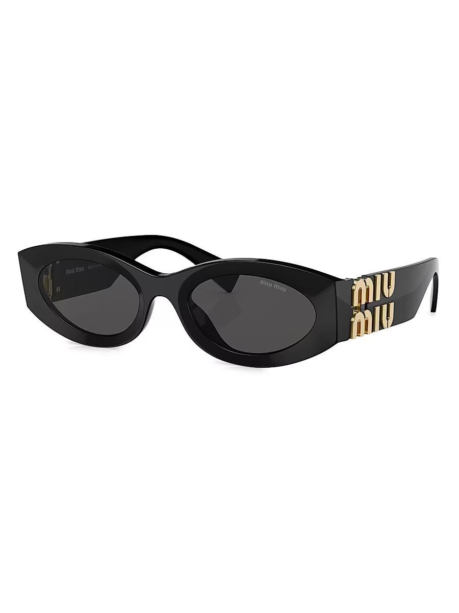 Women's 54MM Logo-Accented Oval Sunglasses - Black Dark Grey | Saks Fifth Avenue