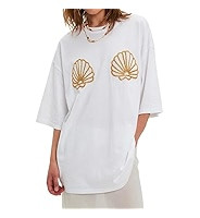 Womens Beaded Seashell Oversized Graphic Tee Shirts Beachy Baggy T Shirt | Amazon (US)