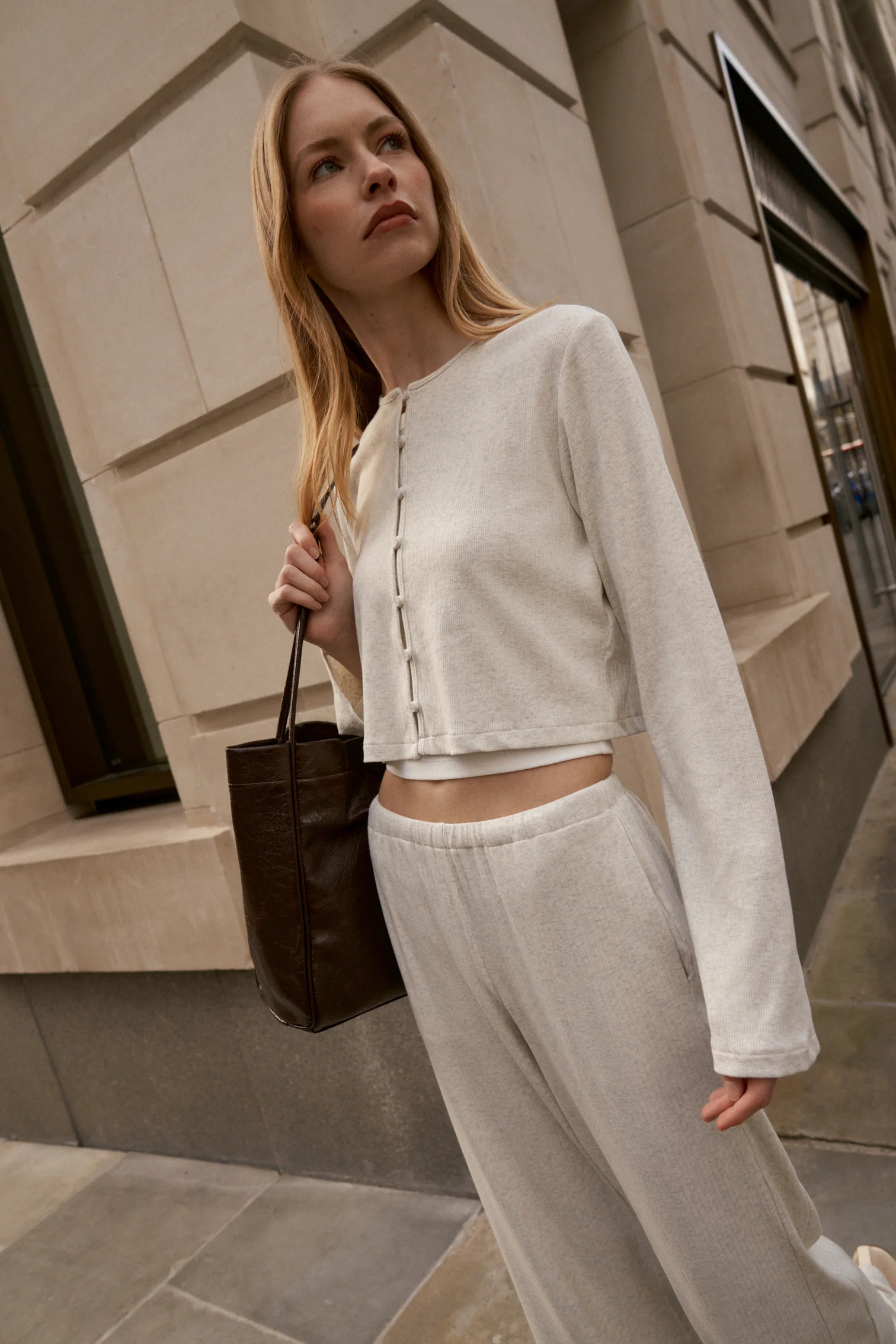 RIBBED BUTTON THROUGH TOP - GREY | The Couture Club