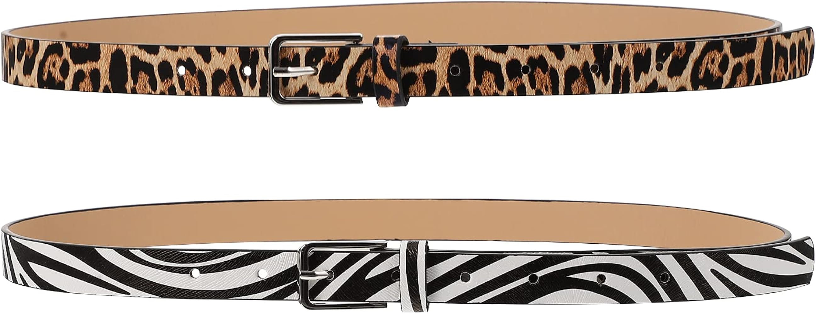 LUOZZY 2 Pcs Leopard Belts for Women Square Zebra Belt with Buckle Fashion Jeans Belts for Women | Amazon (US)