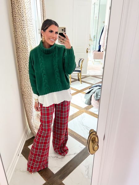 Wearing size small in sweater and top, size small in pants. Use code THANKEMILYANN for 25% off. Holiday Outfit, Christmas, Earrings, Chanel Earrings,  Gold Hoop Earrings, Stacked Rings, Spinelli Kilcollin, Emily Ann Gemma, Red Dress Boutique, Thanksgiving Outfit, Plaid Pants


#LTKSeasonal #LTKstyletip #LTKHoliday