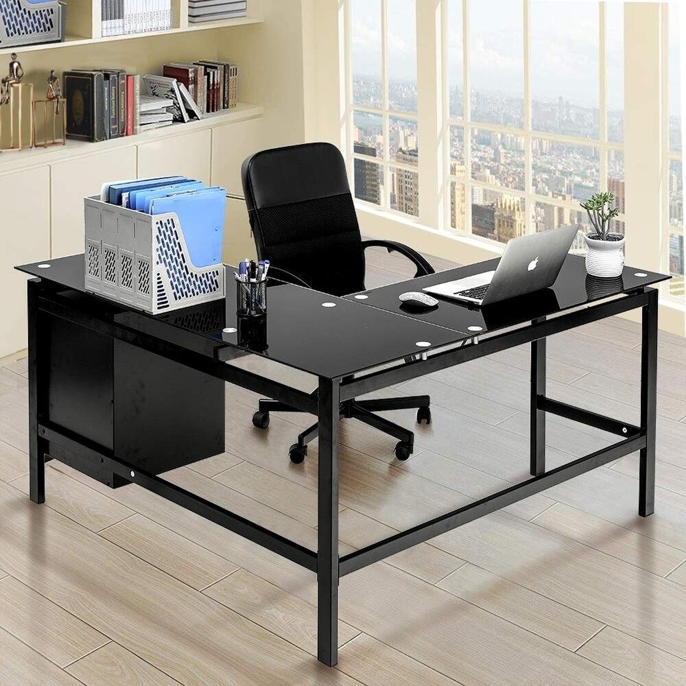 Superday Home Office L-Shaped Desk w/Drawers (Black) | Bed Bath & Beyond