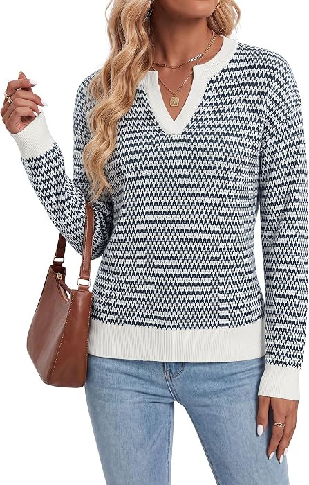 Arach&Cloz Women's Polo Striped Long Sleeve Casual Sweaters Breathable Tops | Amazon (US)