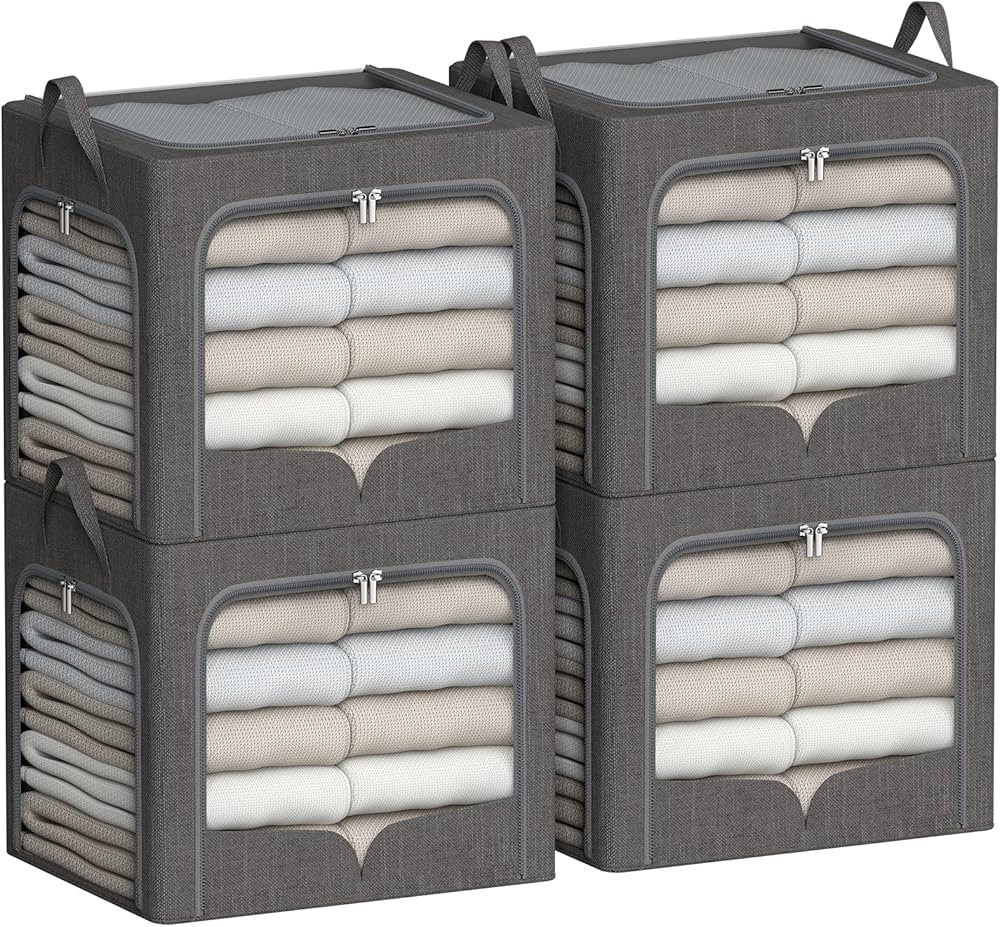 4 Pack Clothes Storage Bins with Metal Frame Foldable Storage Organizer Bin for Clothes Linen Fab... | Amazon (CA)