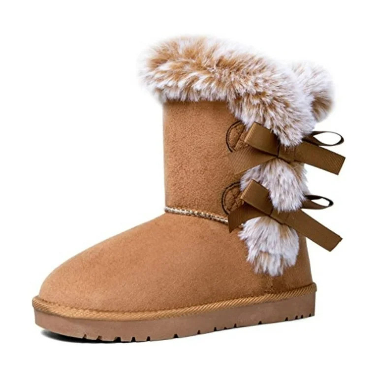 Pennysue Women Fashion Winter Boots Brown Mid-Calf Faux-Fur Lining Snow Boots 6M | Walmart (US)