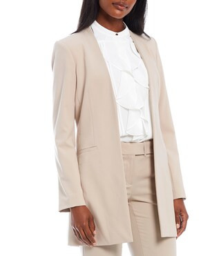 Contrast Lining Long Roll-Tab Sleeve Open Front Jacket | Dillards