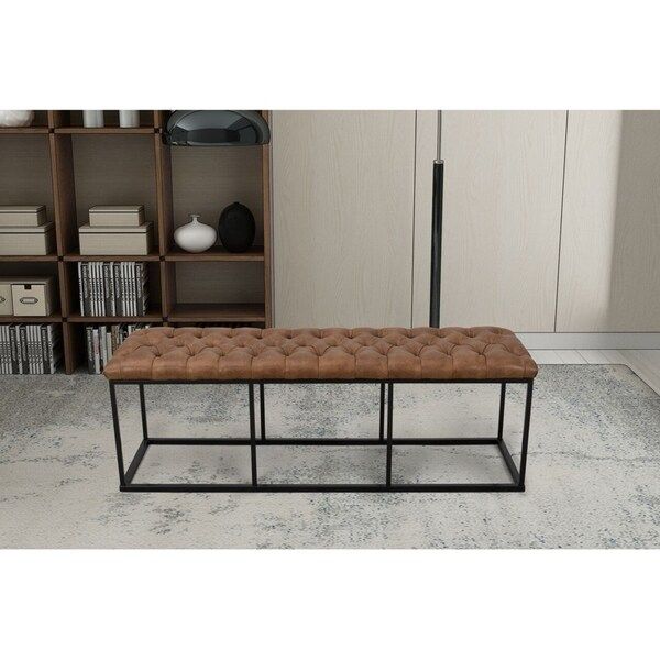 HomePop Draper Large Decorative Bench with Light Brown Faux Leather | Bed Bath & Beyond