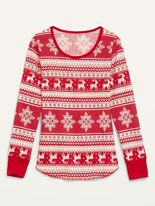 Printed Thermal-Knit Long-Sleeve Pajama Top for Women | Old Navy (US)