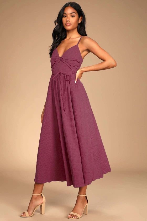 Cue the Cuteness Mauve Purple Twist-Front Midi Dress | Lulus (US)