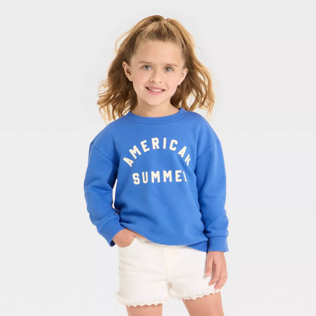 Toddler Girls' Americana Summer Crewneck Sweatshirt - Cat & Jack™ Blue | Target