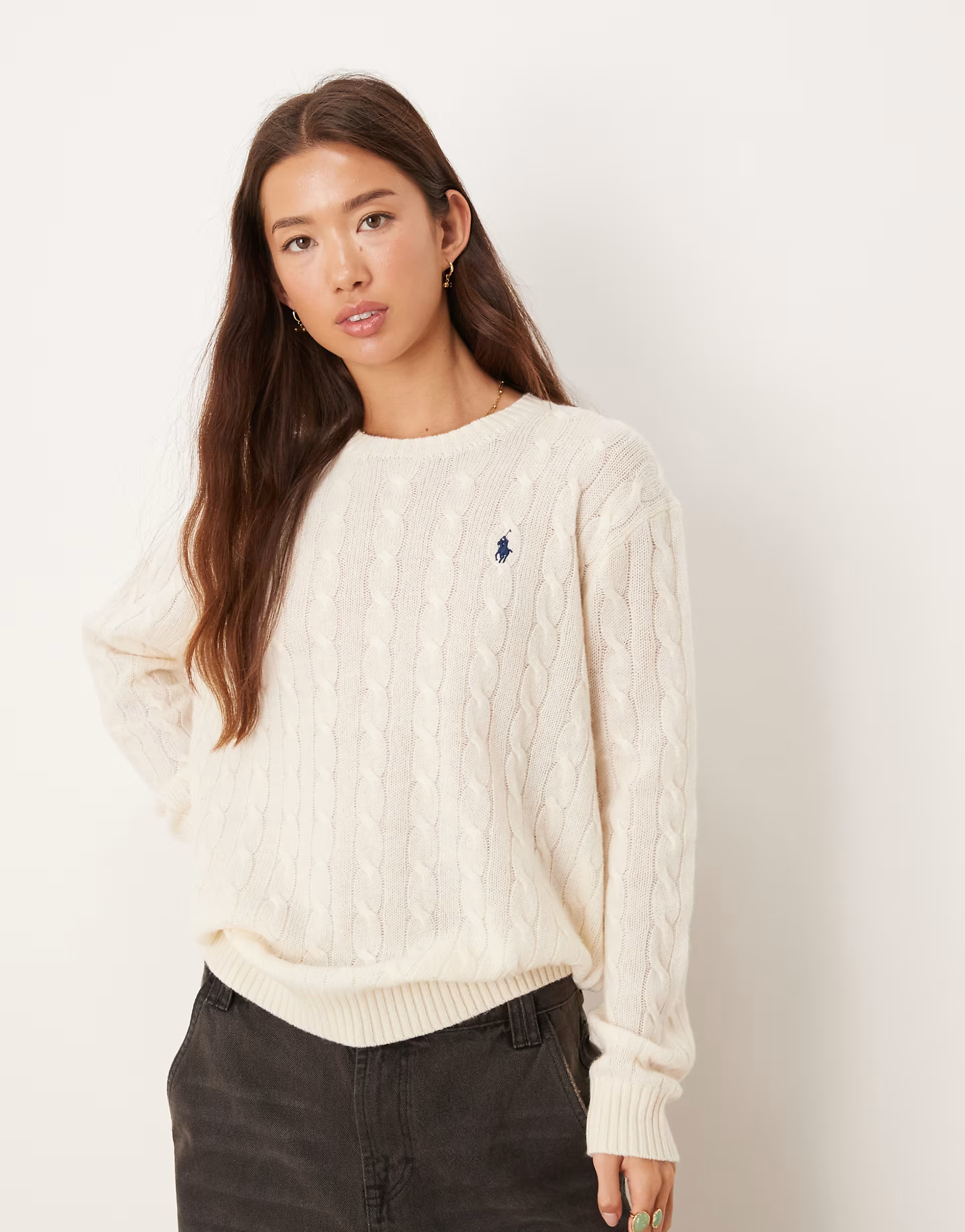 Polo Ralph Lauren crew neck rich wool cable knit jumper in cream | ASOS | ASOS (Global)