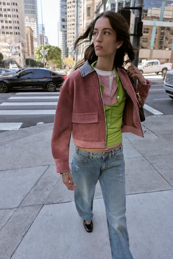 CORDUROY JACKET WITH FAUX LEATHER COLLAR | Zara US