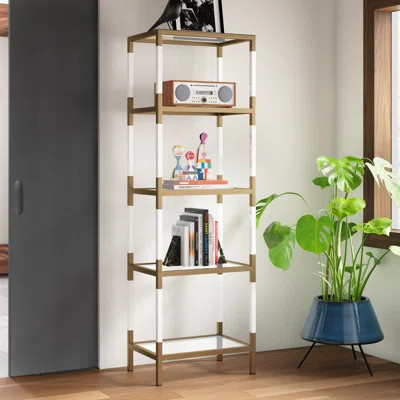 no changerthampt Metal Minimalistic 5 Tier Storage Gold Shelving Unit with Clear Glass Shelves an... | Wayfair North America
