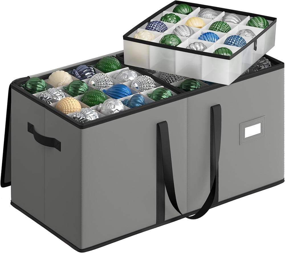 SONGMICS Large Christmas Ornament Storage Box, Dual Zippers, Stackable Christmas Storage Containe... | Amazon (US)