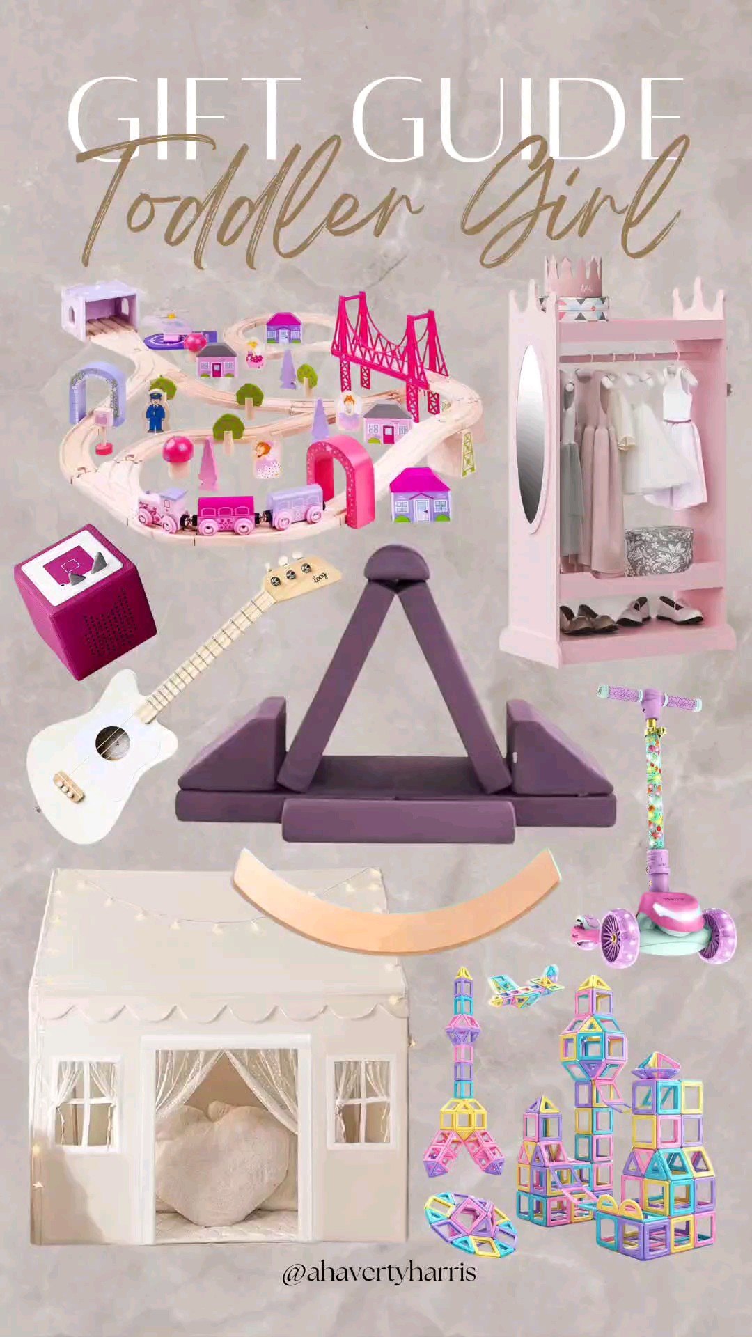 Toddler Girl Gift Guide - as a mom of two girls, here are their favorite toddler and preschool montessori and screen free gifts. I love the fort building sofa, dress up rack,  fabric playhouse, wood train,  STEM magnet tiles, scooter,  balance board,  and real mini guitar perfect for budding musicians! All from on Amazon!

#LTKGiftGuide #LTKWatchNow #LTKKids