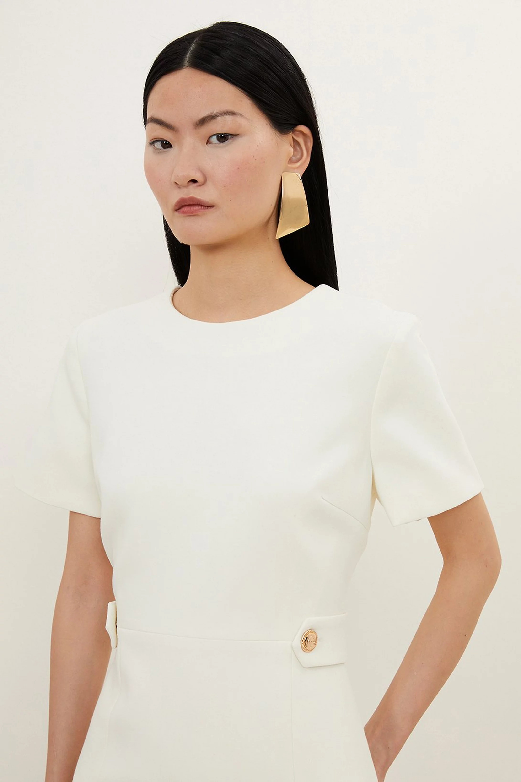 Compact Stretch Essential Waist Tab Detail Tailored Mini Dress | Karen Millen UK + IE + DE + NL