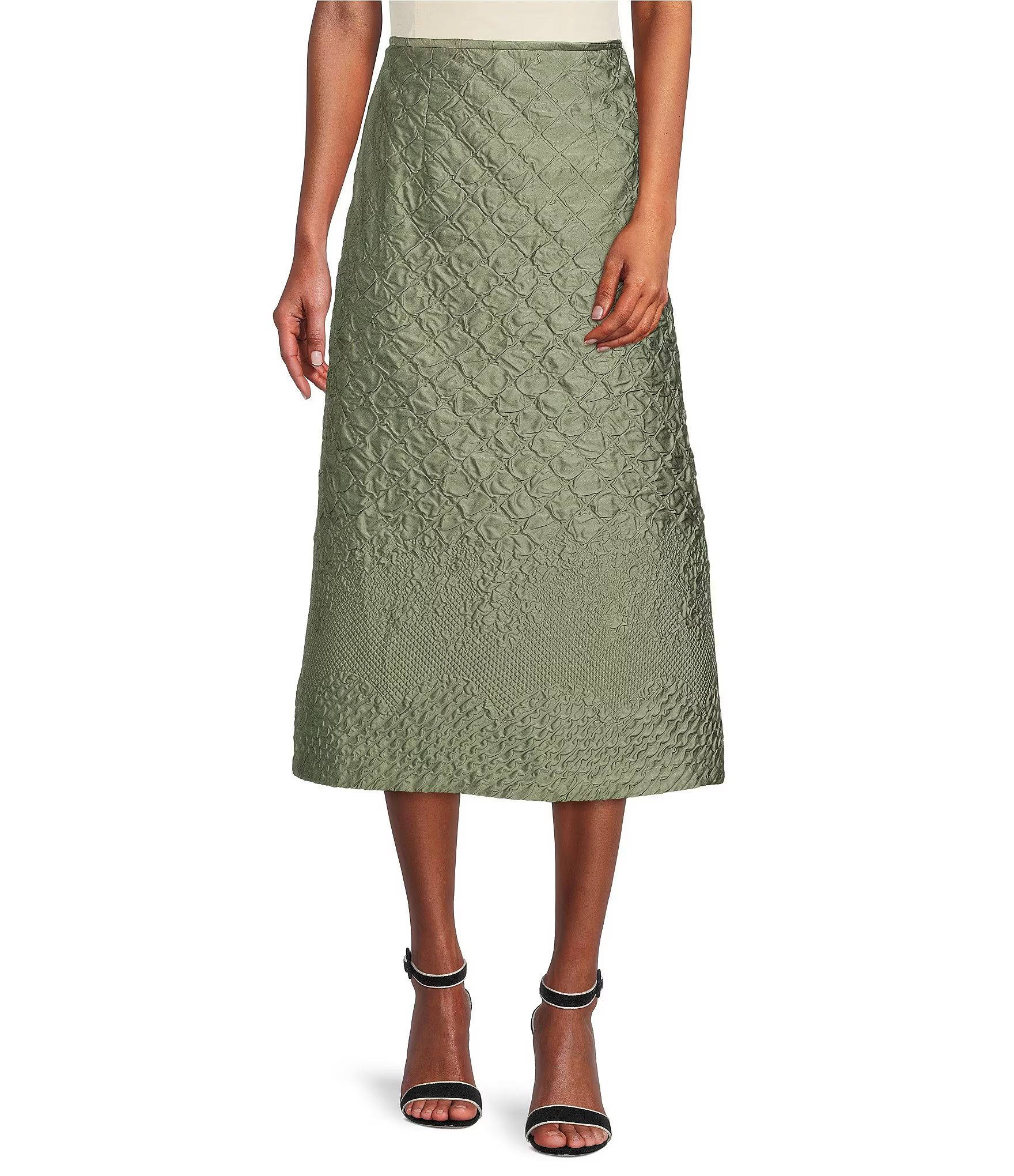 x Courtney Grow Jade Textured Woven Midi A-Line Skirt | Dillard's