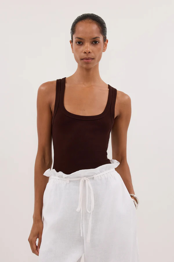 CLARA BURNT CHOC SCOOP NECK TANK TOP | DISSH