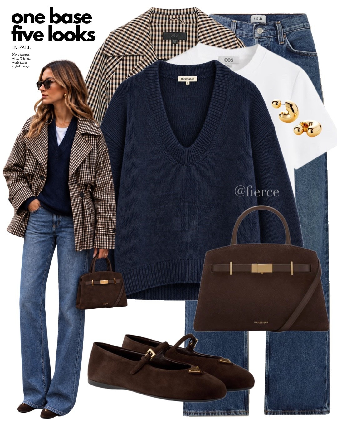 Check trench jacket chocolate brown valley flats suede bag v neck navy jumper

#LTKuk #LTKautumn #LTKeurope