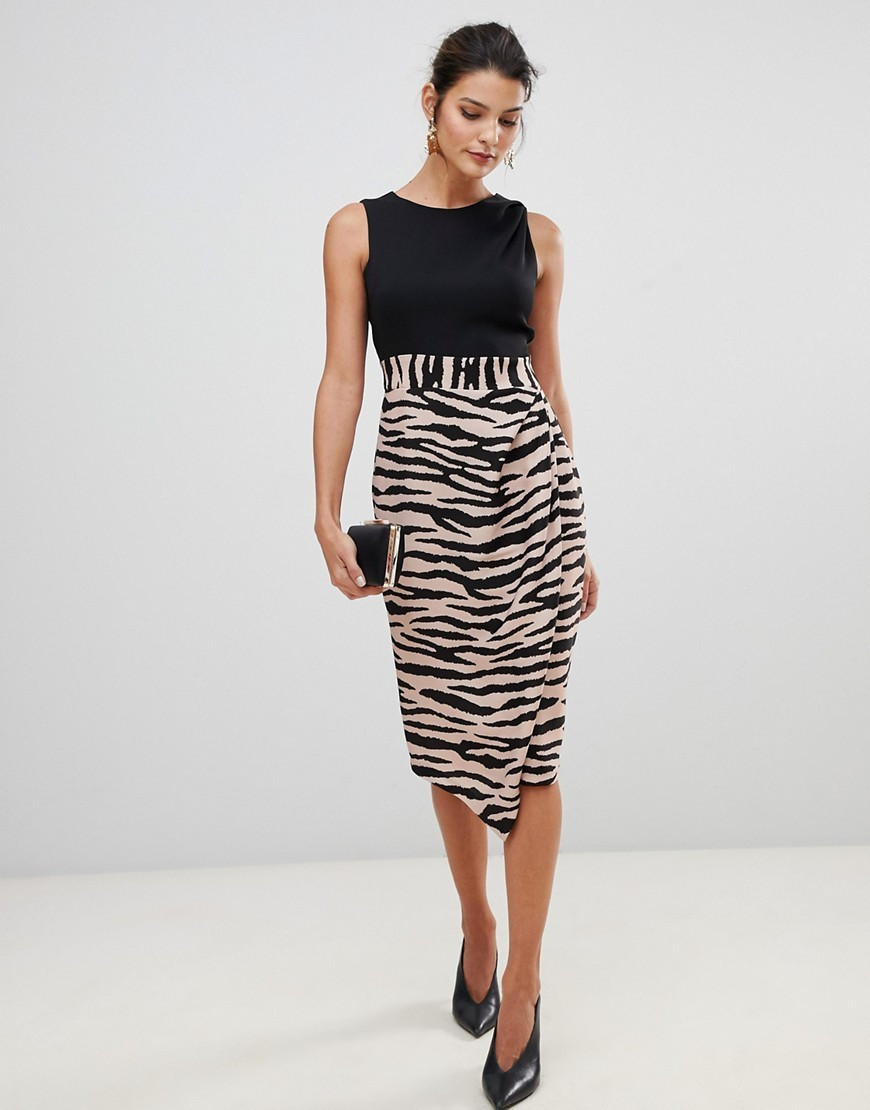 Closet London 2 in 1 sleeveless pencil dress with tiger print skirt-Multi | ASOS (Global)