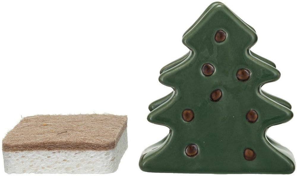Creative Co-Op Stoneware Christmas Tree Shaped Holder with Sponge and Reactive Glaze, Green and B... | Amazon (CA)