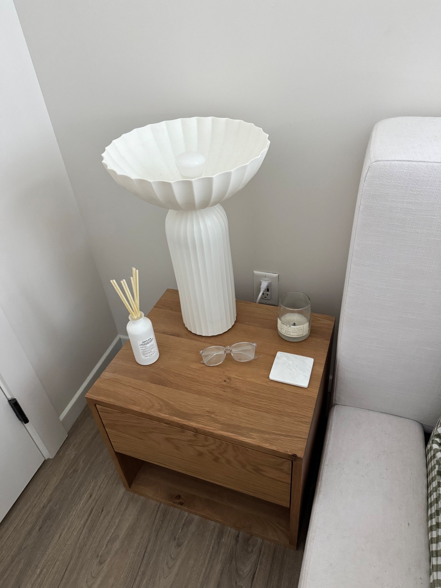 Nightstand details - the nightstand itself is the Sundays Furniture “Rest Easy” nightstand (not on LTK)