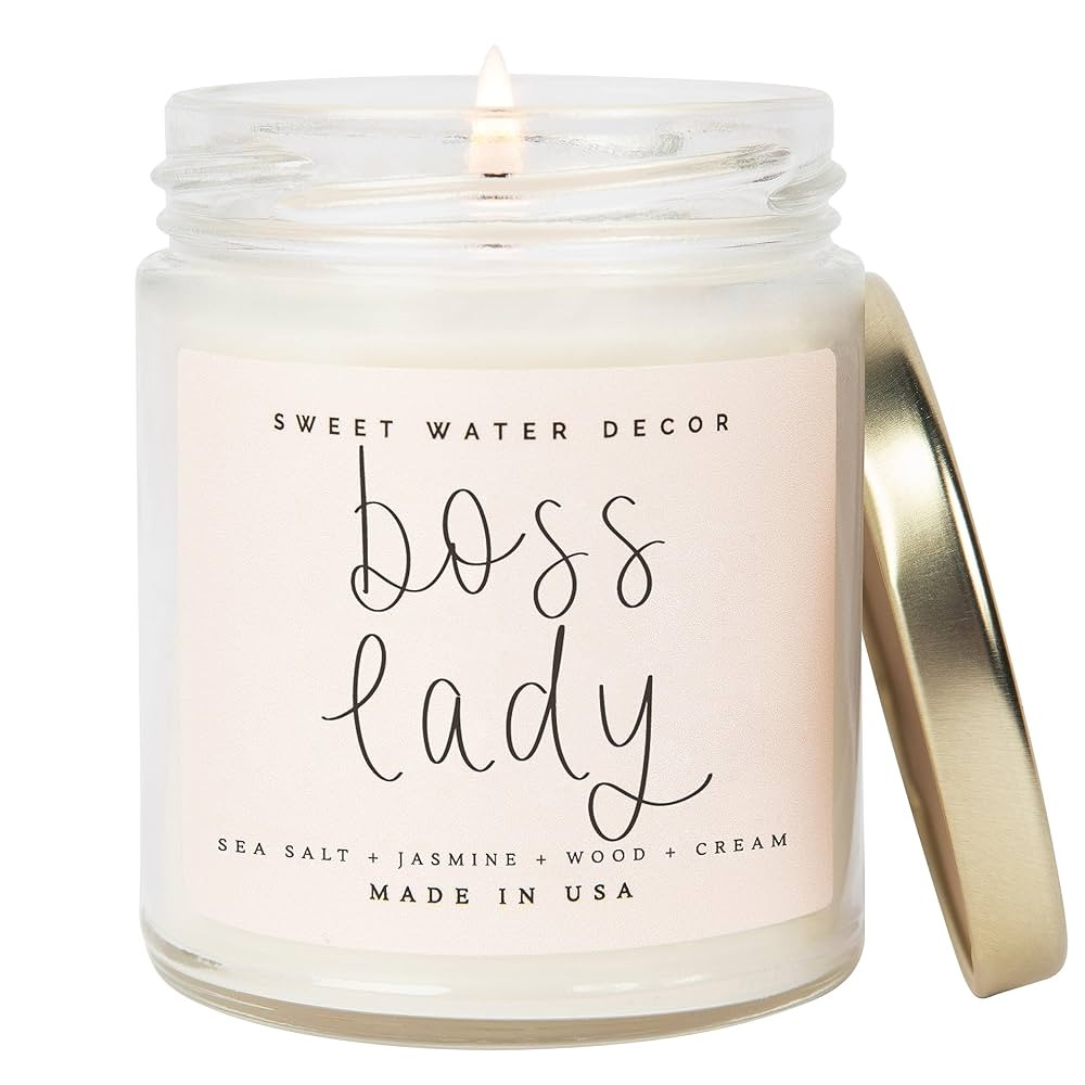Sweet Water Decor, Boss Lady, Sea Salt, Jasmine, Cream, and Wood Scented Soy Wax Candle for Home ... | Amazon (US)
