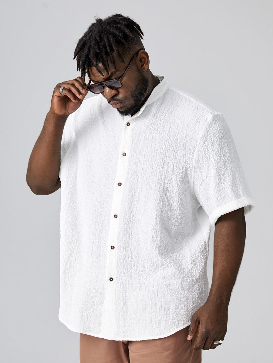 Extended Sizes Men Solid Button Up Shirt | SHEIN