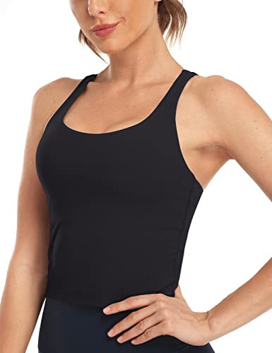 HeyNuts Longline Zeal Sports Bras for Women, Medium Impact Wirefree Yoga Bras Padded Workout Tank Tops Crisscross Back Crop Tops Black XL | Amazon (US)