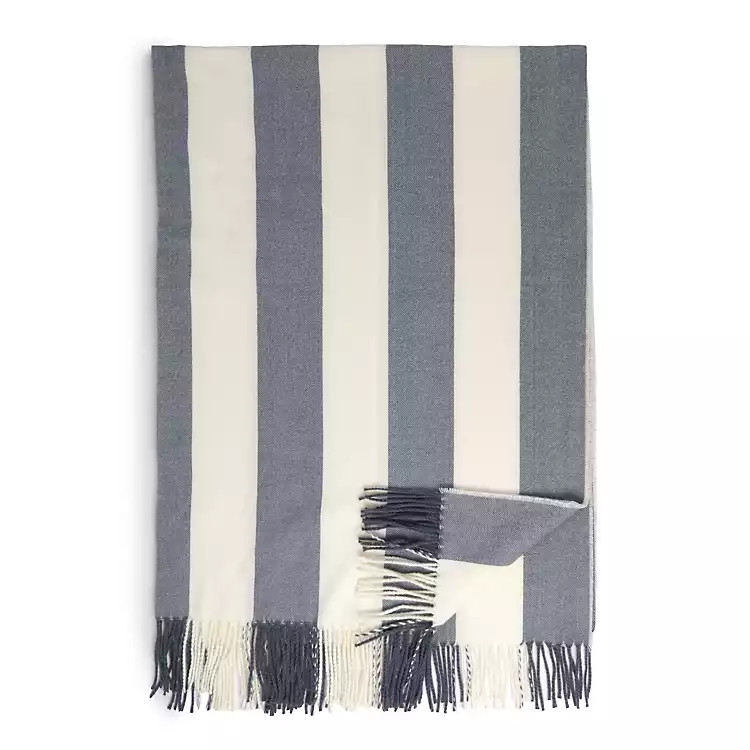 New! Blue and White Cabana Stripe Throw | Kirklands