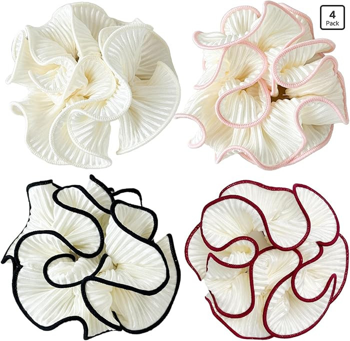 Paquete de 4 coleteros para el cabello hinchados de gran tama\u00f1o, dise\u00f1o de volantes pli... | Amazon (US)