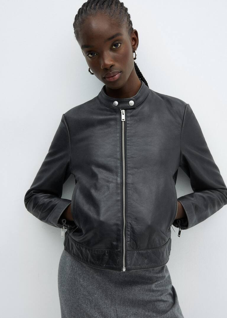 100% leather jacket -  Women | Mango USA | MANGO (US)
