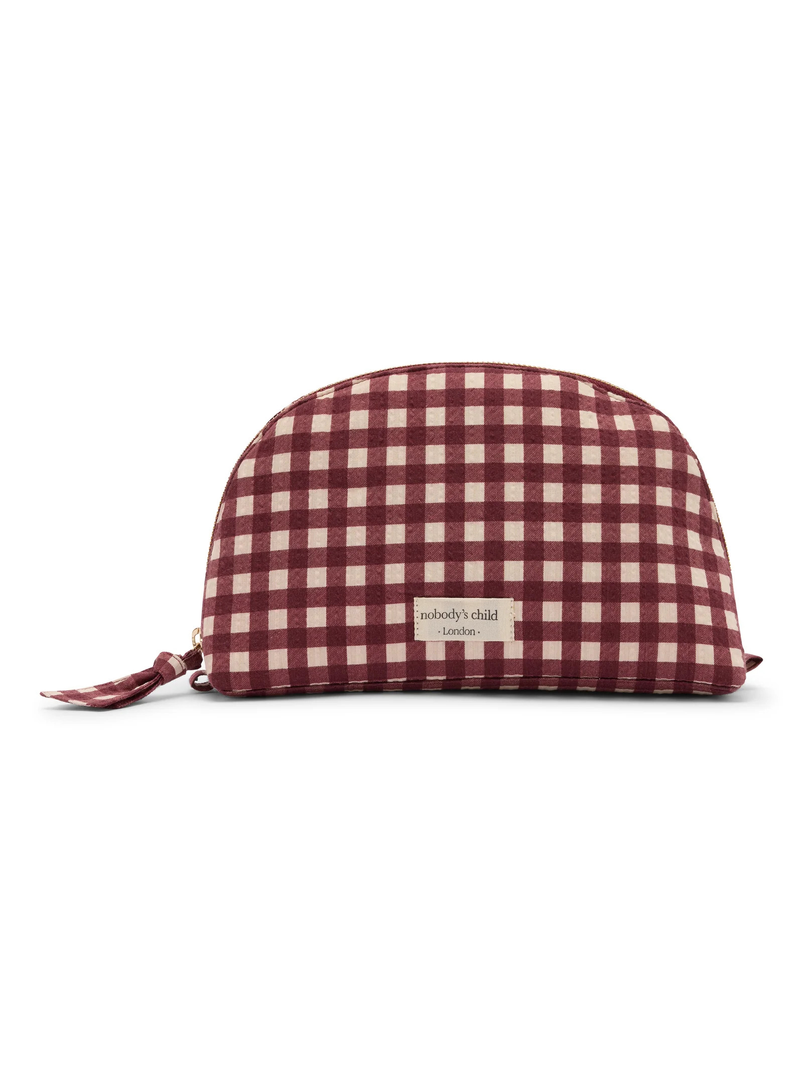 Burgundy Gingham Crescent Large Makeup Bag | Nobody's Child