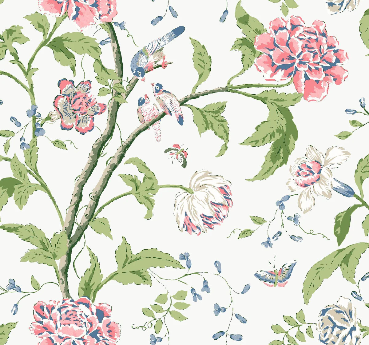 York Teahouse Floral White & Blush Wallpaper | DecoratorsBest