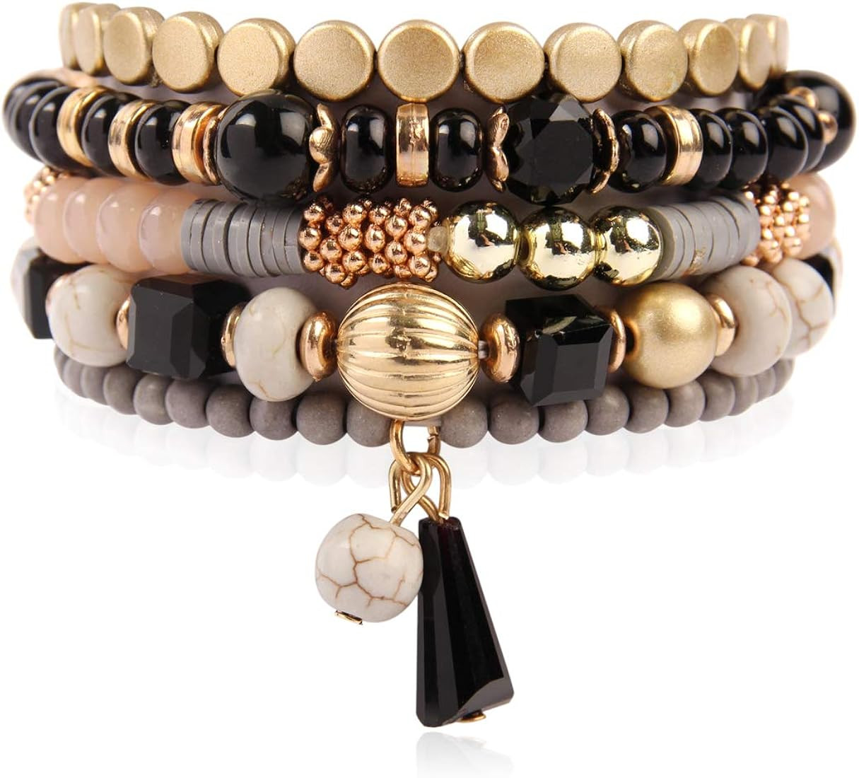 Bohemian Mix Bead Multi Layer Versatile Statement Bracelets - Stackable Beaded Strand Stretch Bangle | Amazon (US)