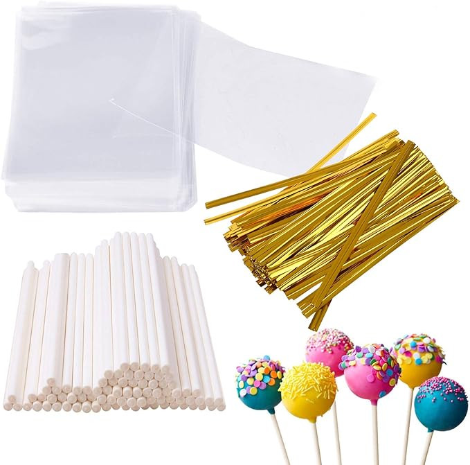 Augshy 300 Pcs Set Including 100 Pack Lollipop Treat Sticks,100 Pieces of Lollipop Parcel Bags an... | Amazon (US)