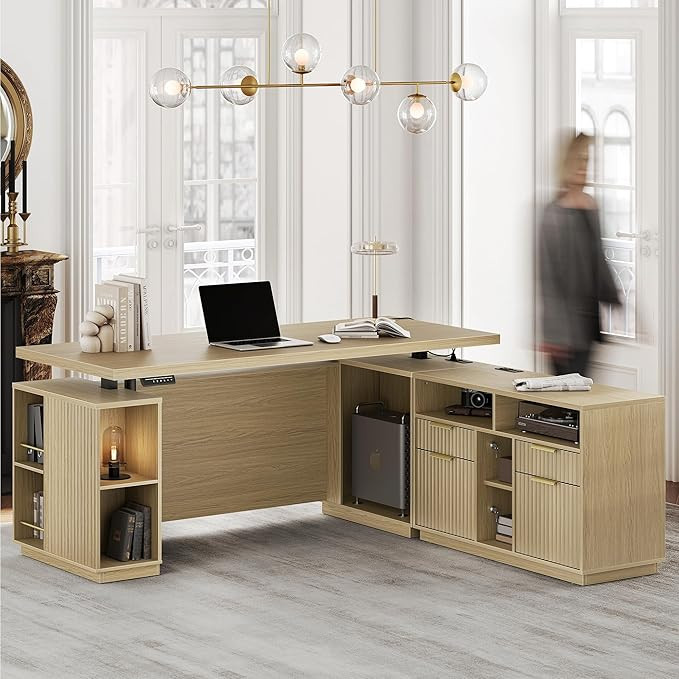 Standing Desk with File Cabinet, 70 Inch L Shaped Electric Height Adjustable Executive Desk with ... | Amazon (US)