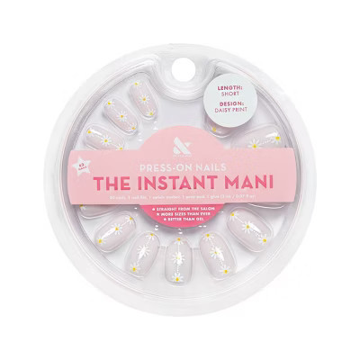 Olive & June Press-On Fake Nails - S Round - Daisy Chain: 42 Short Pieces, Round Shape, Gloss Finish, Recycled Plastic | Target