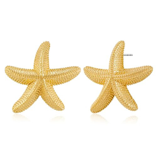 WOWORAMA Chunky Starfish Earrings for Women Textured Starfish Stud Earring Vintage Ocean Sea Star Earrings Summer Beach Earring Jewelry | Amazon (US)