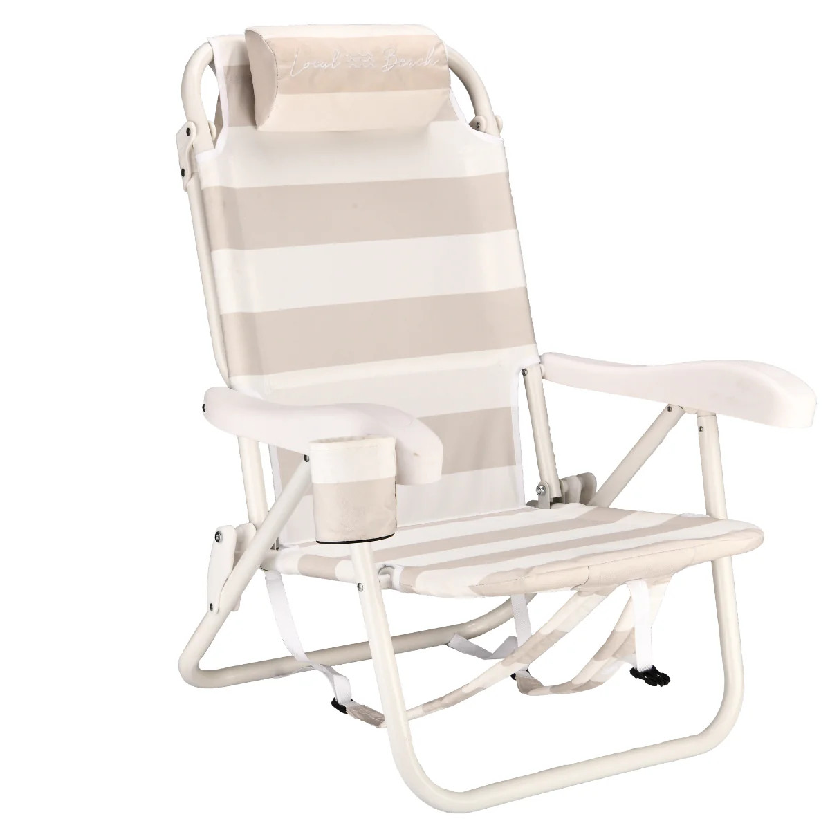 Thick Stripe Reclining Backpack Beach Chair Taupe | Local Beach