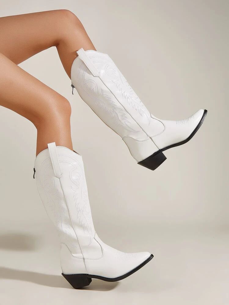 Embroidery Zip Back Western Boots | SHEIN