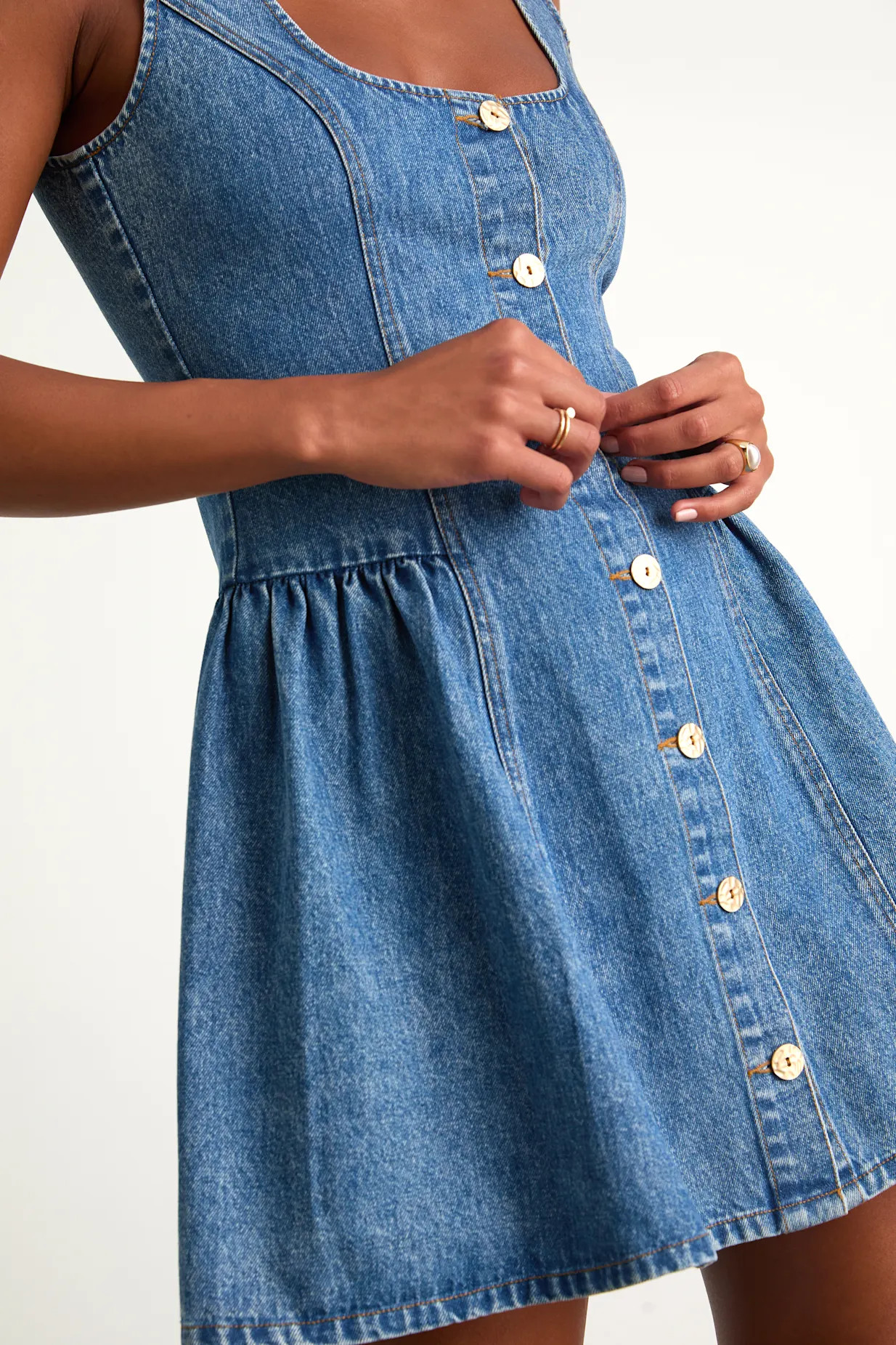 Prinsley Medium Wash Denim Button-Front Mini Dress | Lulus