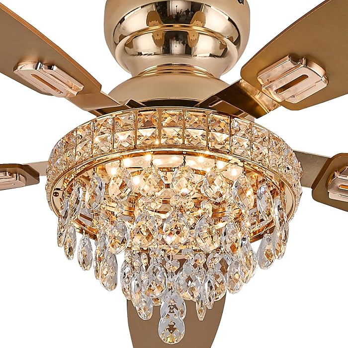 Crystal Ceiling Fan Fandelier with Lights-Ceiling Fans with Lights,50" Low Profile and Remote Con... | Amazon (US)